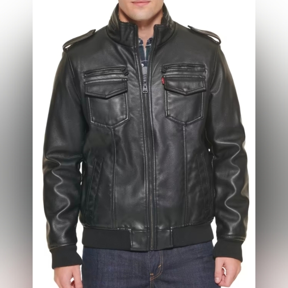 Levi's Mens Size Small Faux Leather Shell & Faux Shearling Lined Bomber Jacket